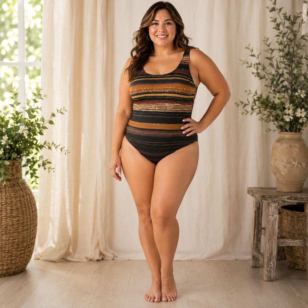Inches Away One Piece Swimsuit Black and Brown Size 18W